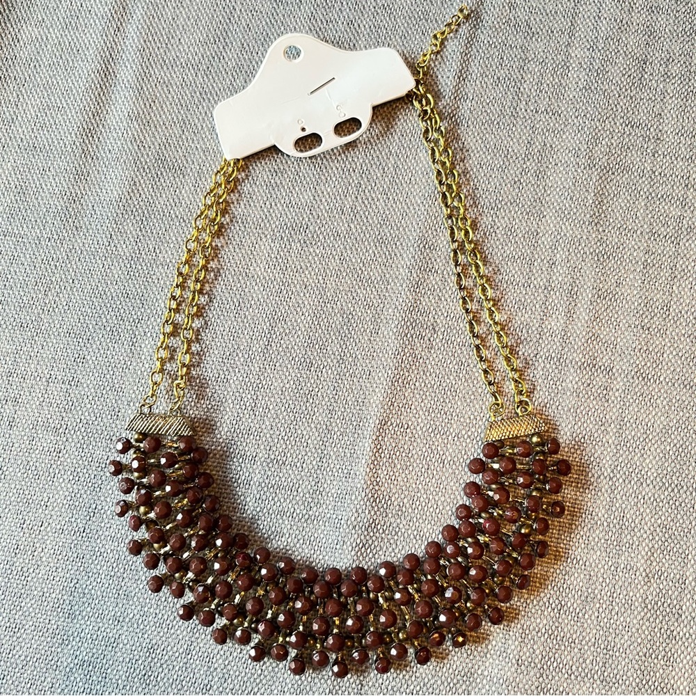 Egyptian Revival Bib Collar Necklace Opaque Brown Colour Stone Pin Cushion